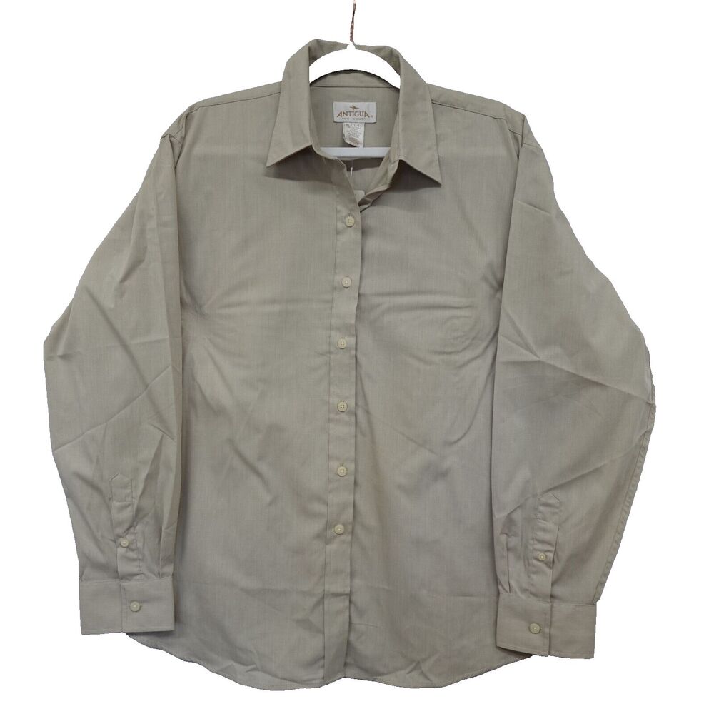 Antigua Womens Tan Shirt XL Long Sleeve Collard Button Front Fitted Top Blouse - Picture 3 of 16